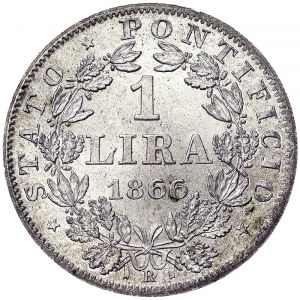 Stati italiani, Roma (Stato Pontificio), Pio IX (1866-1870), 1 lira 1866, Roma