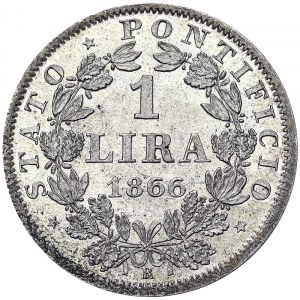 Italian States, Rome (Papal State), Pio IX (1866-1870), 1 Lira 1866, Rome