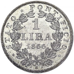 Italienische Staaten, Rom (Kirchenstaat), Pio IX (1866-1870), 1 Lira 1866, Rom
