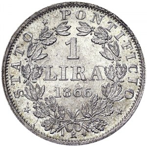 Państwa włoskie, Rzym (państwo papieskie), Pio IX (1866-1870), 1 lira 1866, Rzym