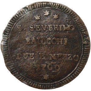 Italian States, San Severino, Pio VI (1775-1799), Sampietrino da Due Baiocchi e Mezzo 1769, San Severino