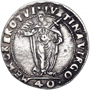Talianske štáty, Benátky, Alvise I Mocenigo (1570-1577), 40 Soldi con S.Giustina (o 2 Lire) n.d., Benátky