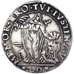 Italské státy, Benátky, Pasquale Cicogna (1585-1595), Lira da 20 Soldi con S.Giustina n.d., Benátky