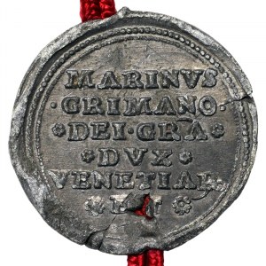 Stati italiani, Venezia, Marino Grimani (1595-1605), Bolla Plumbea con cordone n.d., Venezia