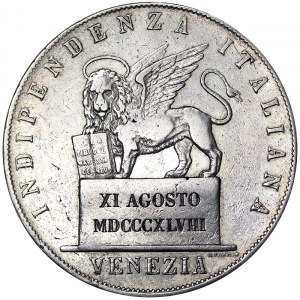 Italian States, Venice, Provisional Government of Venice (1848-1849), 5 Lire 1848, Venice