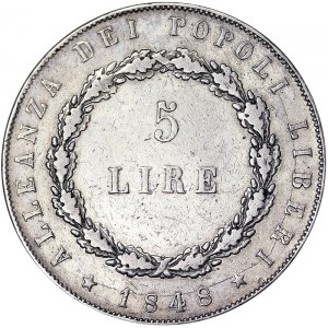 Państwa włoskie, Wenecja, Rząd Tymczasowy Wenecji (1848-1849), 5 lirów 1848, Wenecja