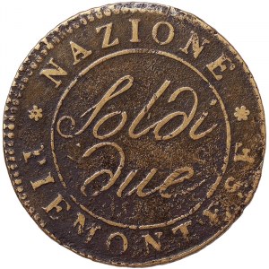 Italia, Repubblica Subalpina (1800-1802), 2 Soldi 1801, Torino