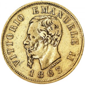 Taliansko, Talianske kráľovstvo, Vittorio Emanuele II (1861-1878), 10 Lire 1863, Turín