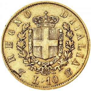 Taliansko, Talianske kráľovstvo, Vittorio Emanuele II (1861-1878), 10 Lire 1863, Turín
