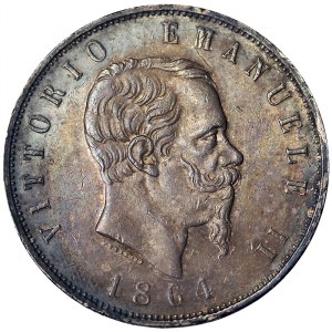 Italie, Royaume d'Italie, Vittorio Emanuele II (1861-1878), 5 Lire 1864, Naples