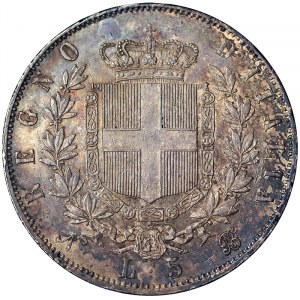 Italie, Royaume d'Italie, Vittorio Emanuele II (1861-1878), 5 Lire 1864, Naples