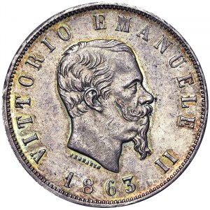 Itálie, Italské království, Vittorio Emanuele II (1861-1878), 2 Lire 1863, Neapol