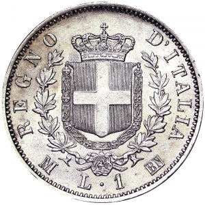 Itálie, Italské království, Vittorio Emanuele II (1861-1878), 1 lira 1867, Milán
