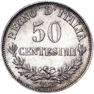 Włochy, Królestwo Włoch, Vittorio Emanuele II (1861-1878), 50 Centesimi 1863, Mediolan