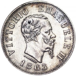 Itálie, Italské království, Vittorio Emanuele II (1861-1878), 50 Centesimi 1863, Milán
