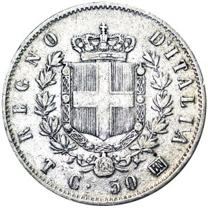 Itálie, Italské království, Vittorio Emanuele II (1861-1878), 50 Centesimi 1863, Turín