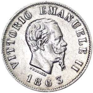 Italy, Kingdom of Italy, Vittorio Emanuele II (1861-1878), 50 Centesimi 1863, Turin