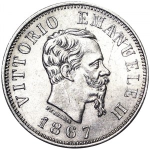 Italie, Royaume d'Italie, Vittorio Emanuele II (1861-1878), 50 Centesimi 1867, Milan