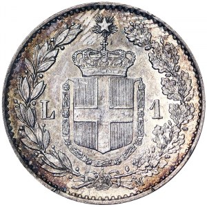 Taliansko, Talianske kráľovstvo, Umberto I. (1878-1900), 1 lira 1887, Miláno