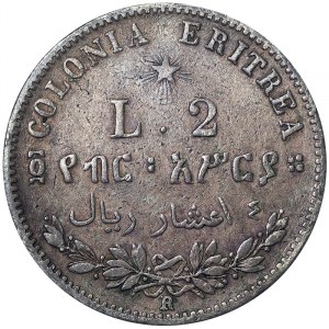 Itálie, Eritrejská kolonie (1890-1936), Umberto I. (1890-1900), 2 Lire 4/10 di Tallero 1890, Řím