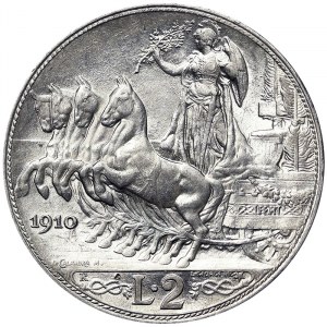 Itálie, Italské království, Vittorio Emanuele III (1900-1946), 2 liry 1910, Řím