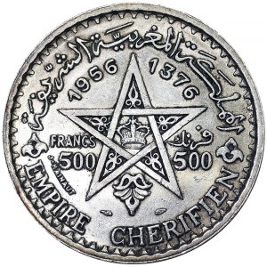 Marocco, Regno, Mohammed V (1346-1381 AH) (1927-1962 d.C.), 500 franchi 1956