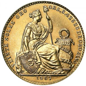 Peru, Republic (1901-date), 20 Soles De Oro 1967, Lima