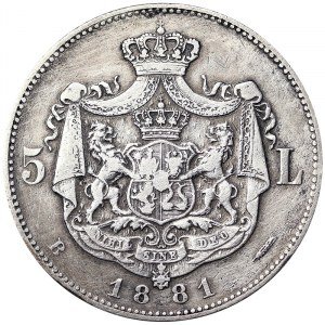 Rumänien, Königreich, Carol I. als Fürst (1866-1881) als König (1881-1914), 5 Lei 1881, Bukarest