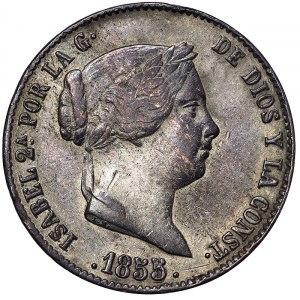 Espagne, Royaume, Isabel II (1833-1868), 25 Centimos 1855, Segovia