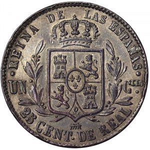 Španielsko, kráľovstvo, Isabel II (1833-1868), 25 Centimos 1855, Segovia