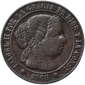 Španielsko, Kráľovstvo, Isabel II (1833-1868), veľmi zriedkavý jednoliaty variant, 1/2 Centimo 1868, Sevilla