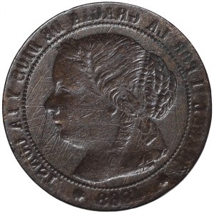Hiszpania, Królestwo, Izabela II (1833-1868), bardzo rzadki wariant z jedną tarczą, 1/2 Centimo 1868, Sewilla