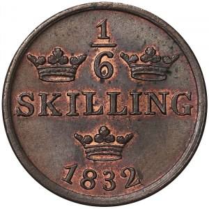 Sweden, Kingdom, Carl Johan XIV (1818-1844), 1/6 Skilling 1832, Stockholm