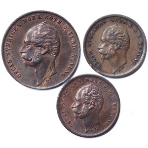 Svezia, Regno, Oscar I (1844-1859), Lotto 3 pezzi.