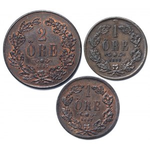 Szwecja, Królestwo, Oscar I (1844-1859), Lot 3 szt.