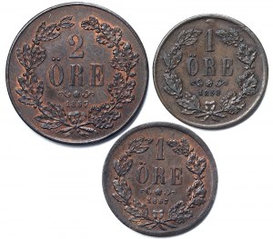 Suède, Royaume, Oscar I (1844-1859), Lot 3 pièces.