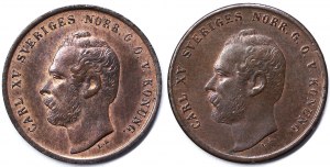 Svezia, Regno, Carl XV (1859-1872), Lotto 2 pezzi.