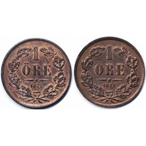 Suède, Royaume, Carl XV (1859-1872), Lot 2 pièces.