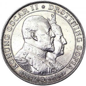 Sweden, Kingdom, Oscar II (1872-1907), 2 Kronor 1907