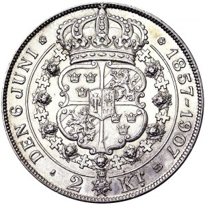 Svezia, Regno, Oscar II (1872-1907), 2 corone 1907