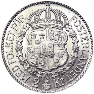 Szwecja, Królestwo, Gustaw V (1907-1950), 2 korony 1938 r.