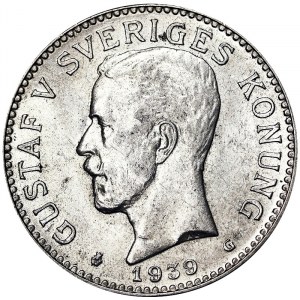 Svezia, Regno, Gustavo V (1907-1950), 2 corone 1939