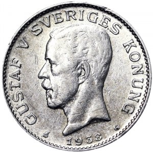 Suède, Royaume, Gustav V (1907-1950), Couronne 1938