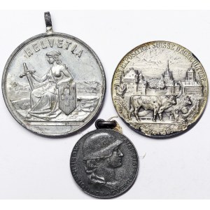 Suisse, Lausanne, lot de 3 pièces avec 2 médailles d'argent.