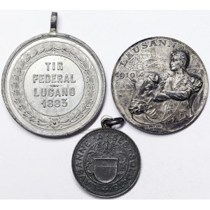 Suisse, Lausanne, lot de 3 pièces avec 2 médailles d'argent.