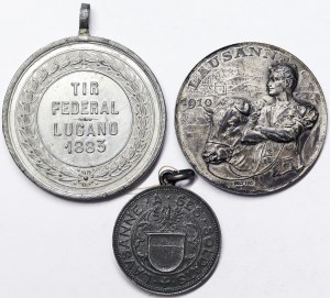 Suisse, Lausanne, lot de 3 pièces avec 2 médailles d'argent.