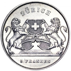 Švýcarsko, Švýcarská konfederace (1848-data), 5 franků 1859, Bern