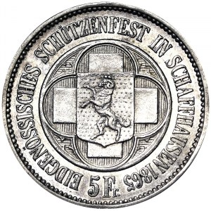 Švýcarsko, Švýcarská konfederace (1848-data), 5 franků 1865, Bern