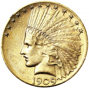 Spojené státy americké, 10 dolarů (hlava indiána) 1909, Denver