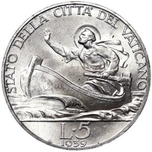 Vatican City (1929-date), Pio XII (1939-1958), 5 Lire 1939, Rome